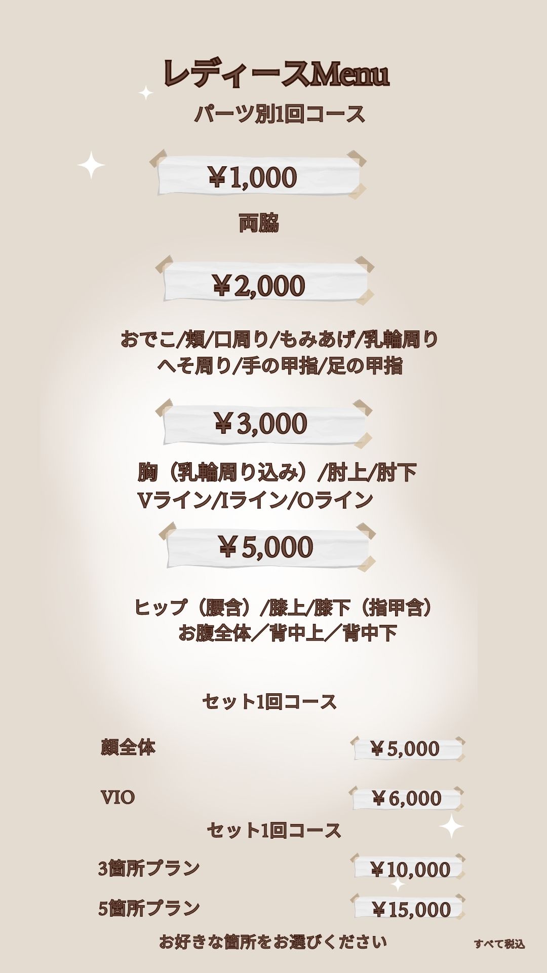 パーツ別都度払い料金表